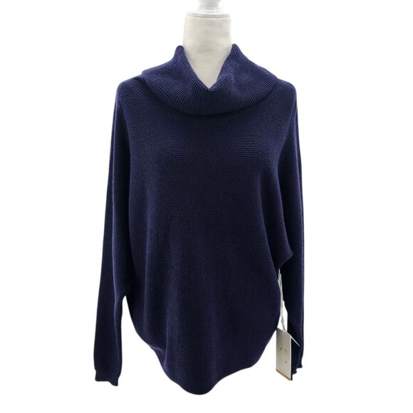 NEW Cyrus Womens Small Sweater Waffle Knit Turtle Cowl Neck Navy Blue Preppy - Picture 10 of 10